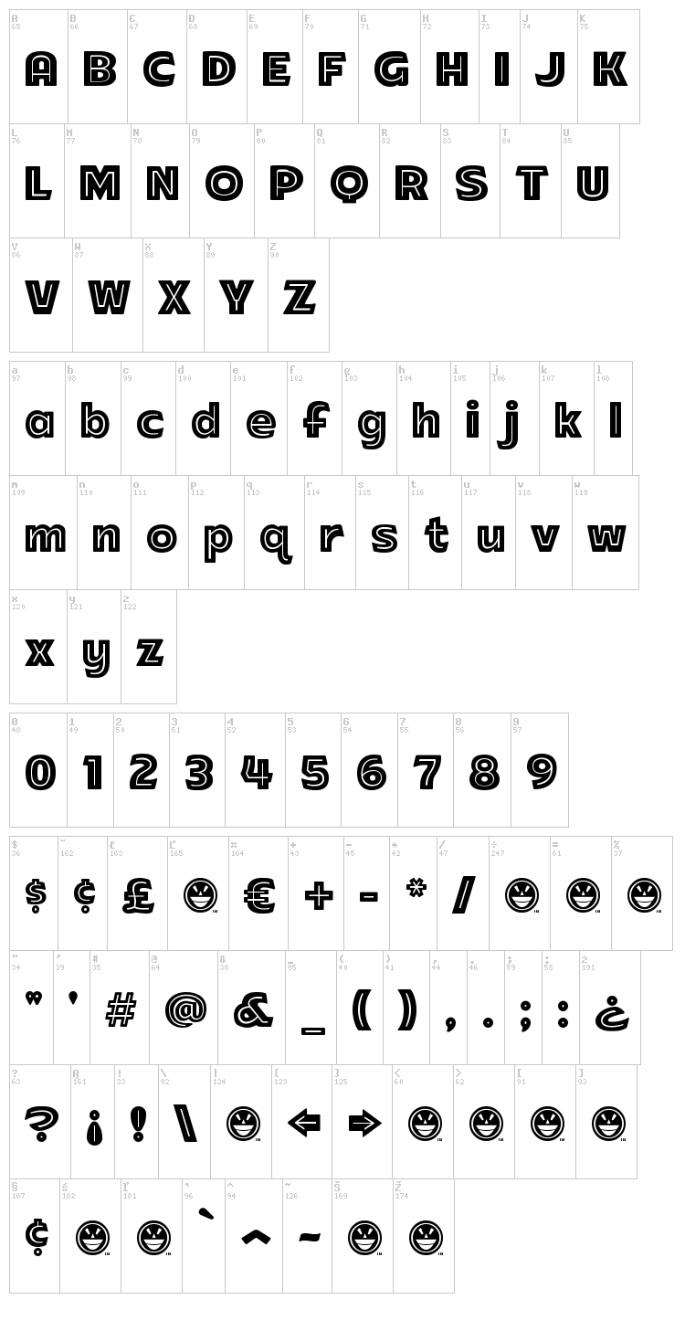 ARB-218 Big&Blunt font map